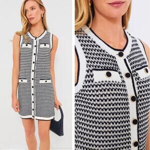 Tuckernuck Pomander Place Bardot Navy Stripe Knit Sleeveless Mini Dress L